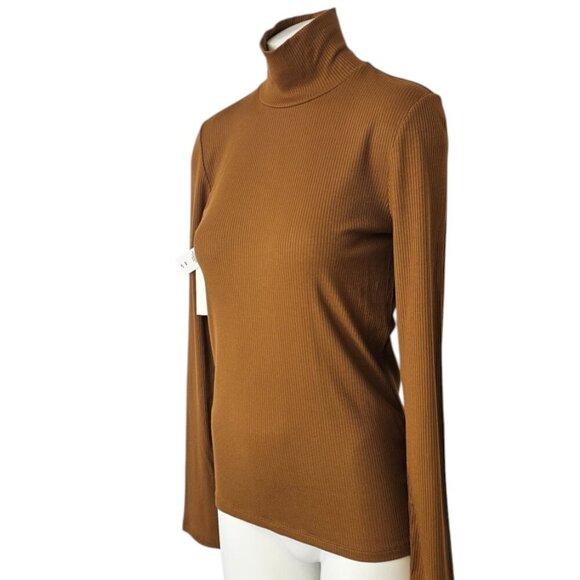 Aritzia Wilfred Only Hip, Long Sleeve, Mock Neck, Ribbed Shirt, Brown, Modal, M - Picture 3 of 8